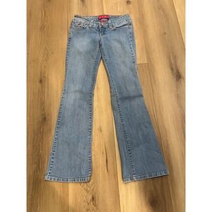 GLO Jeans Womens Size 5 Low Rise Flare Bootcut Light Wash Y2K Distressed Denim